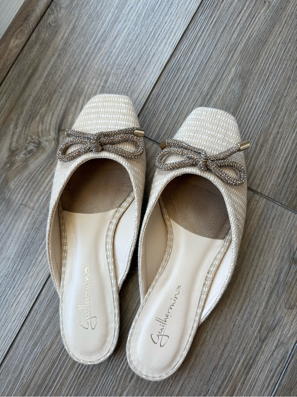 Guilhermina Cream Woven Bow Backless Mules